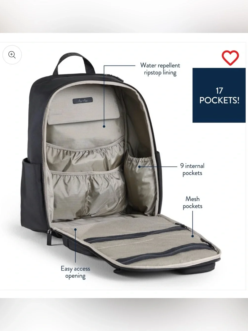 Itzy Ritzy Black Utility Backpack Diaper Bag with Front Pockets - NWT